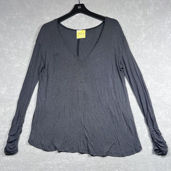 Free People Top Womens Size Small Gray Boho Low Back Top Tunic Long Sleeve - Picture 1 of 12
